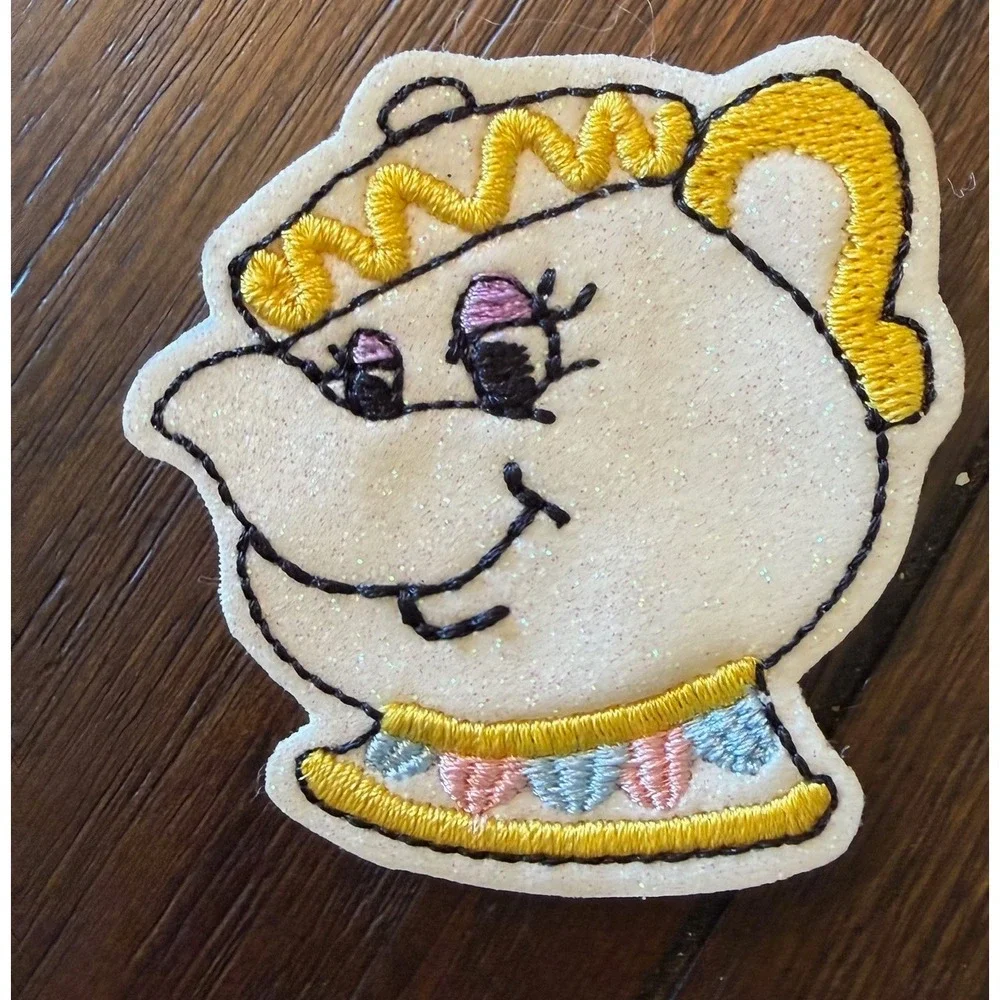 Disney Beauty and the Beast Mrs Potts Chip Embroidered Glitter Hair Clips Set